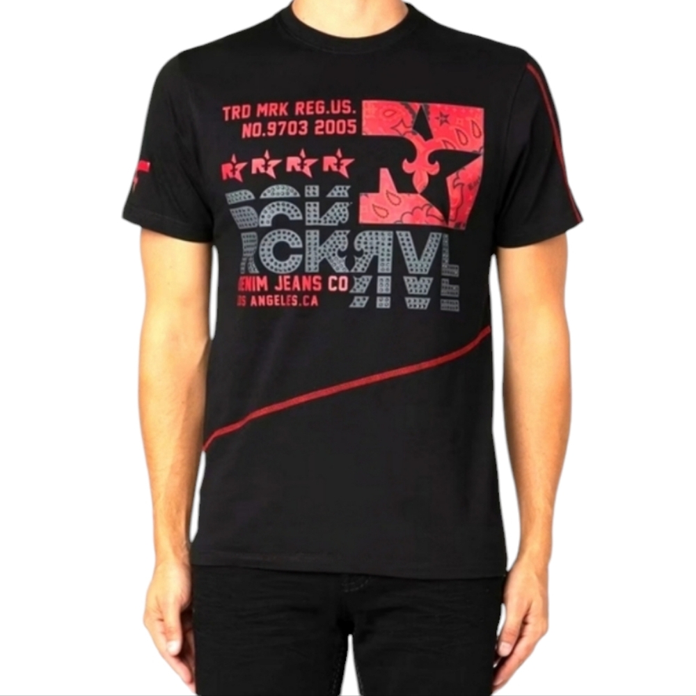 🆕️Rock Revival Black Studded Shortsleeve Graphic T-Shirt. Men's Size: Large.